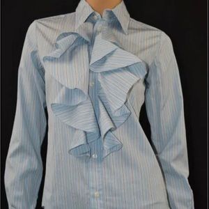 Ralph Lauren BLUE GREY RUFFLE SHIRT BLOUSE NWT